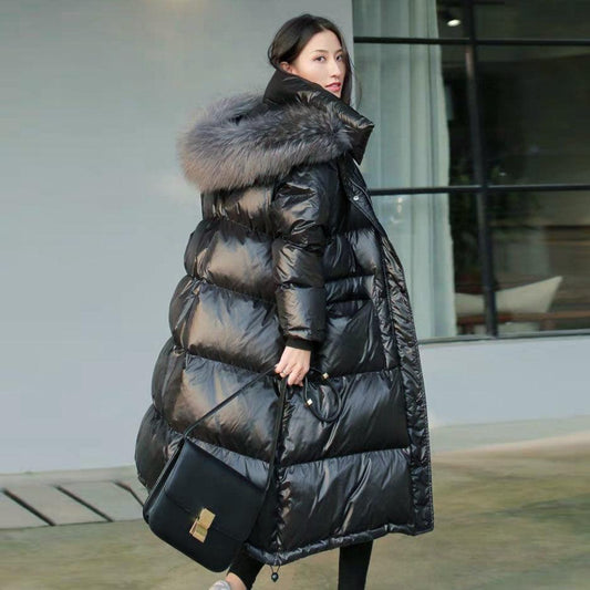 Fashion Popular Black Down Jacket Women Mid-length Thickened Over The Knee Korean Loose Large Size