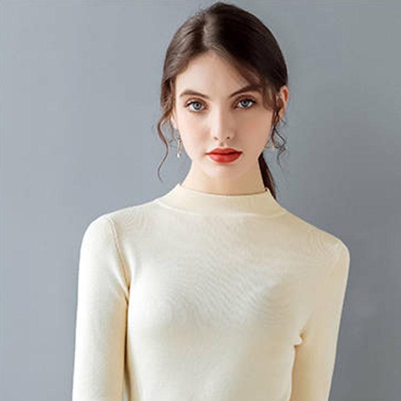 Pofulove Half-high Collar Bottoming Shirt Women's Long-sleeved Autumn Winter Slim-fitting Tight Top