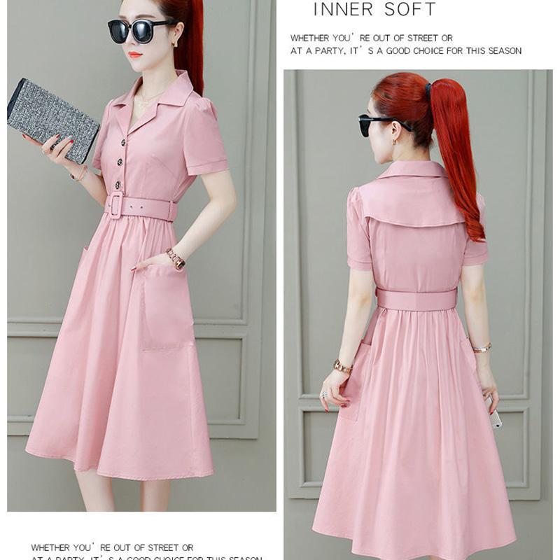 Dress Femininity Waist Fairy Skirt Short-sleeved Mid-length Skirt Casual Skirt Stand-up Collar Short-sleeved Mid-length Skirt