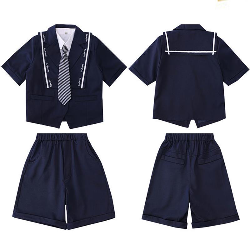 Kids Girls British Style School Uniform Student Uniforms Suit Long Sleeve Coat with Shirt Tie Mini Skirt Set Child Anime Costume