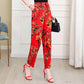 Cotton Linen Women's Trousers Flower Pants Plus Size Elastic Waist Straight-leg Pants Printed Fashion Casual Pants Summer