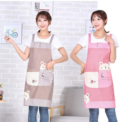 2-piece Kitchen Apron Waterproof and Oil-proof Anti-fouling Female Adult Cute Home Cooking Waist Apron Work Go To Work Sling Apron
