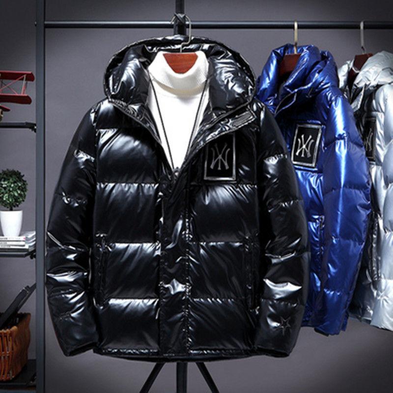 White Duck Down Men's Down Jacket Winter Fashion Trend Stand-up Collar Shiny Face Slim Black Jacket