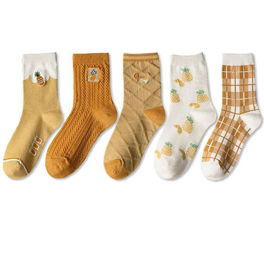 Five Pairs of Women's Socks Fashion Print Cartoon Pattern Socks Winter Thick Warm Pile Pile Socks