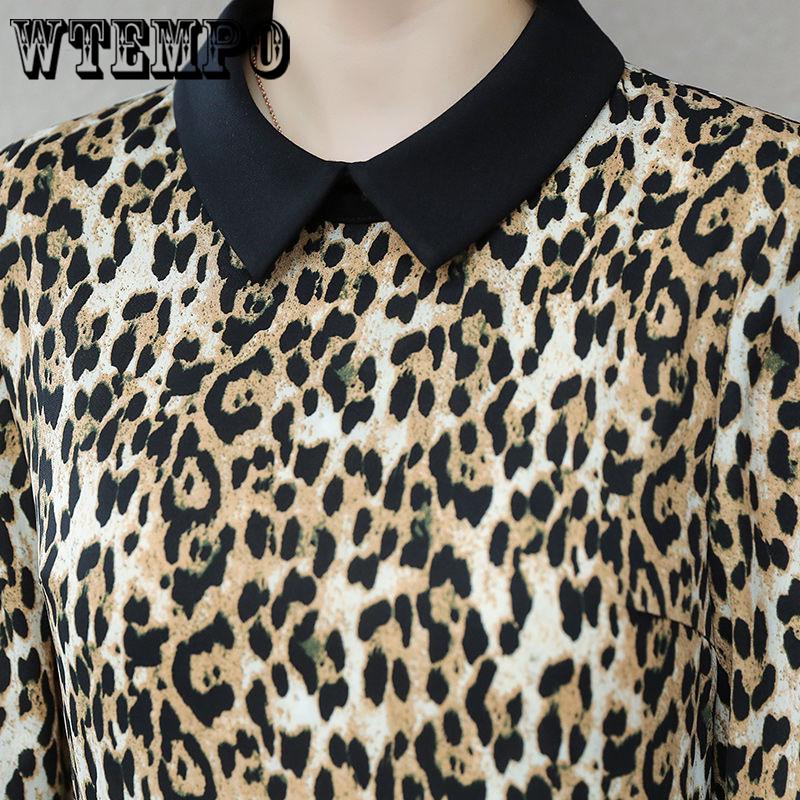 Leopard Ruffled Long Sleeve Dress Female 2019 Spring Fashion Doll Collar Long A Word Bottom Dresses