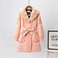 Real Rex Rabbit Fur Collar Hooded Mid-length Down Jacket Women Fashion Slim Belt White Duck Down Winter Jacket