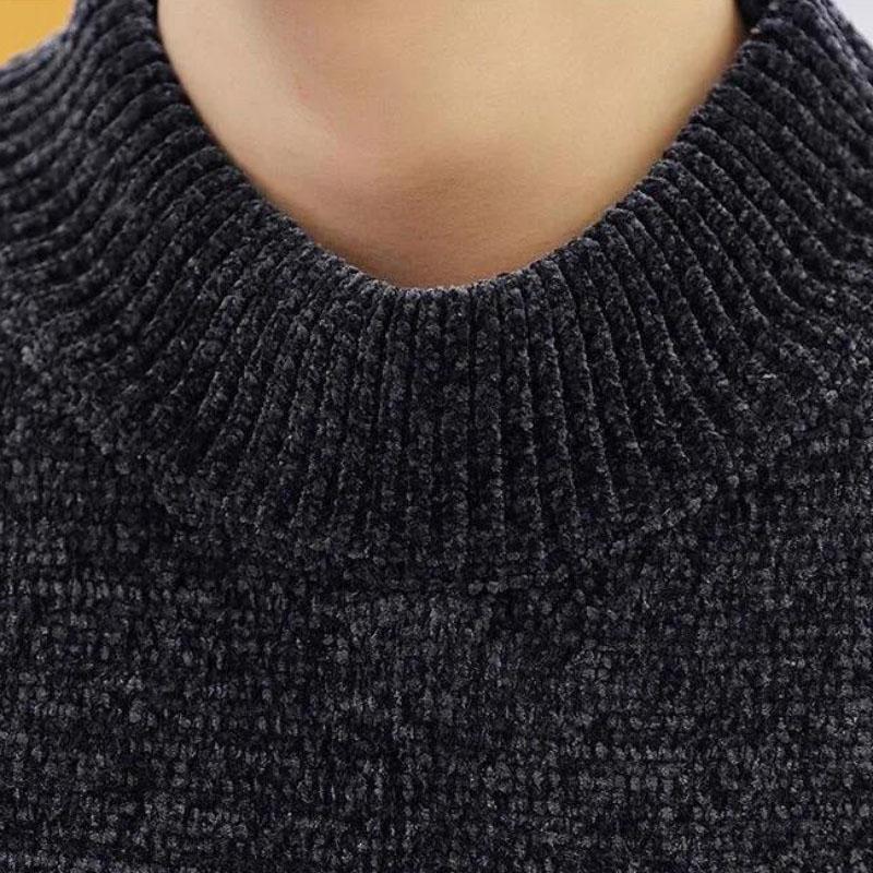Plus Velvet Thickened Chenille Sweater Men's Autumn and Winter Korean Version of The Trend of Bottoming Shirt Round Neck Sweater Solid Color