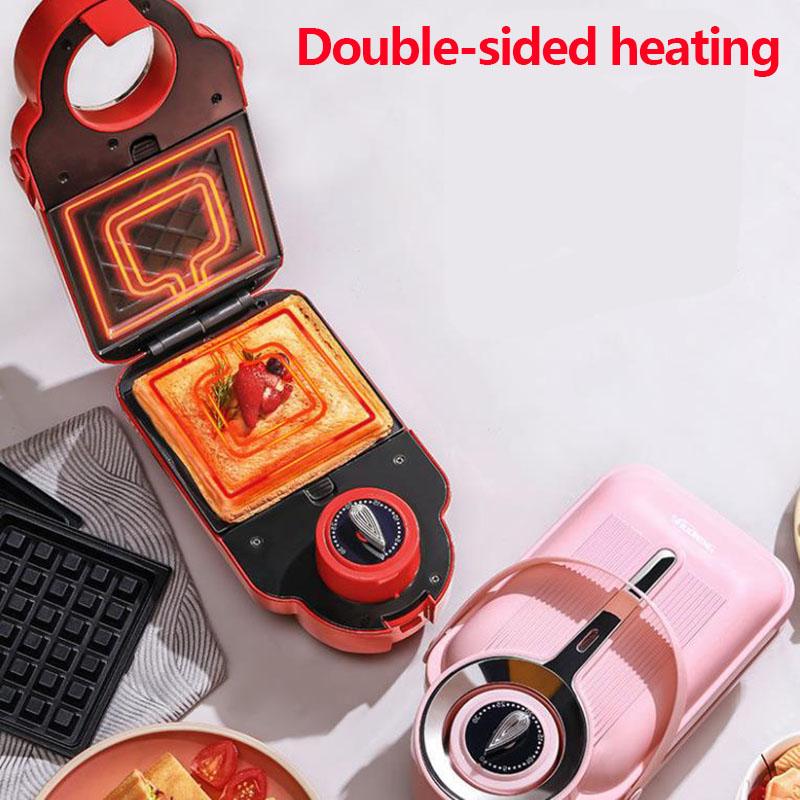 650W Sandwich Breakfast Making Machine Bread Maker Barbecue Machine Kitchen Supplies with 4 Sets of Bakeware
