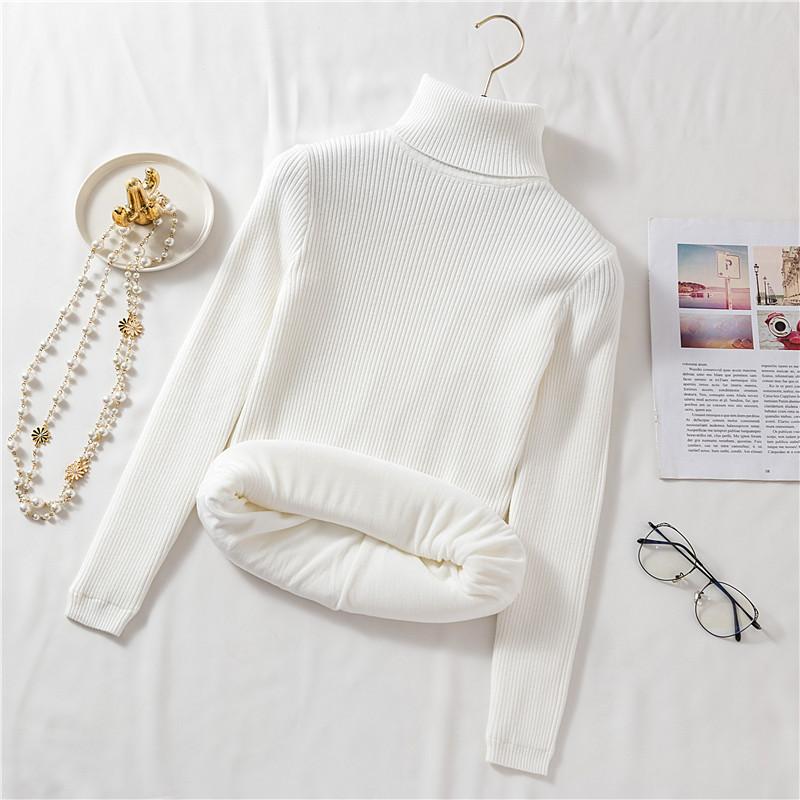 Autumn Winter Thick Sweater Women Turtleneck Pullover Knitted Sweaters Slim Fur Warm Soft Solid Inside Bottoming Shirt Long Sleeve Short Casual Jumper