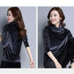 Autumn and Winter High-neck Women's Bottoming Shirt Fashion Gold Velvet Sweater with Long Sleeves Loose Blouse