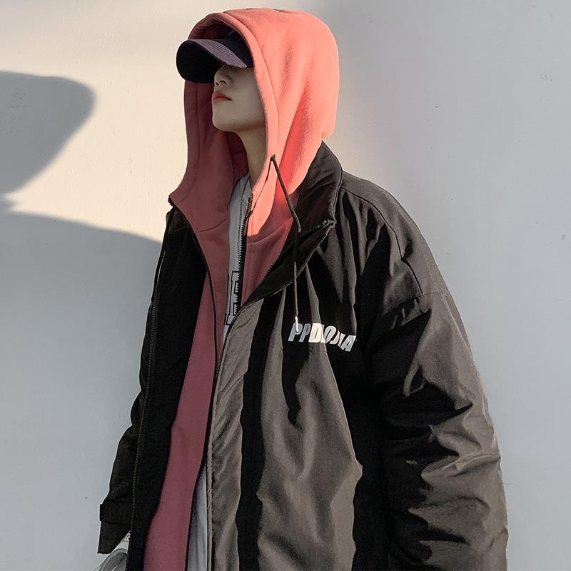 Fake Two-piece Jacket Men's Hooded Korean Version of The Trend Ins Loose Cotton Clothing Hong Kong Style Winter Casual Cotton Clothing