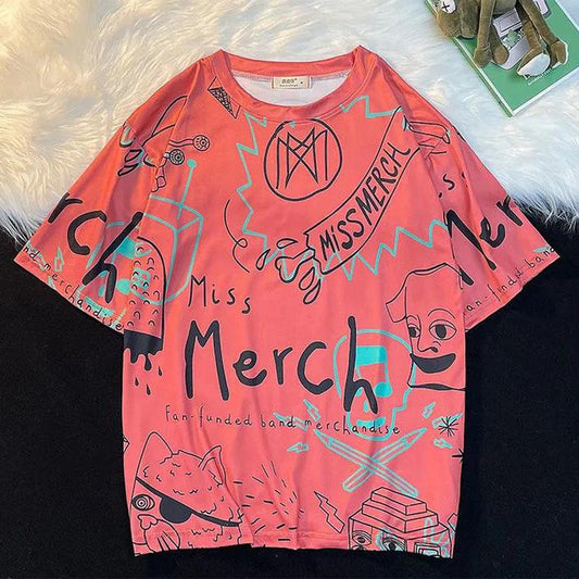 High Street T-shirts Hip Hop Trend Graffiti Print Tees Summer Oversized O-neck Short Sleeve Casual Shirts Men Clothing