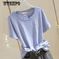 Summer Animals and Flowers Embroidered College  Loose  Short Sleeve Female T-shirts