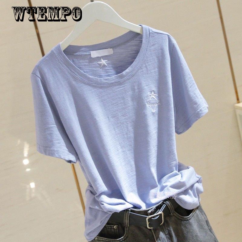 Summer Animals and Flowers Embroidered College  Loose  Short Sleeve Female T-shirts