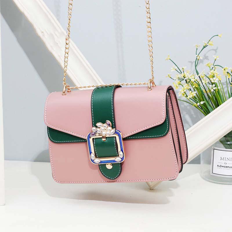 Women Crystal Belt Buckle Messenger Bag Fashion Shoulder Bag Ladies Handbag Crossbody Bag for Women