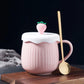 Ceramic Water Cup with Lid Spoon Cartoon Cute mugs Couple Cup Birthday Gift Coffee Cup Breakfast Cup