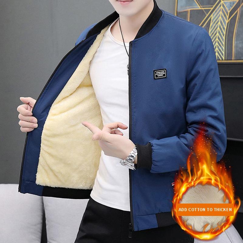 Winter Plus Velvet Thickening Men's Youth Thin Slim Casual Fashion Trend Stand-up Collar Jacket