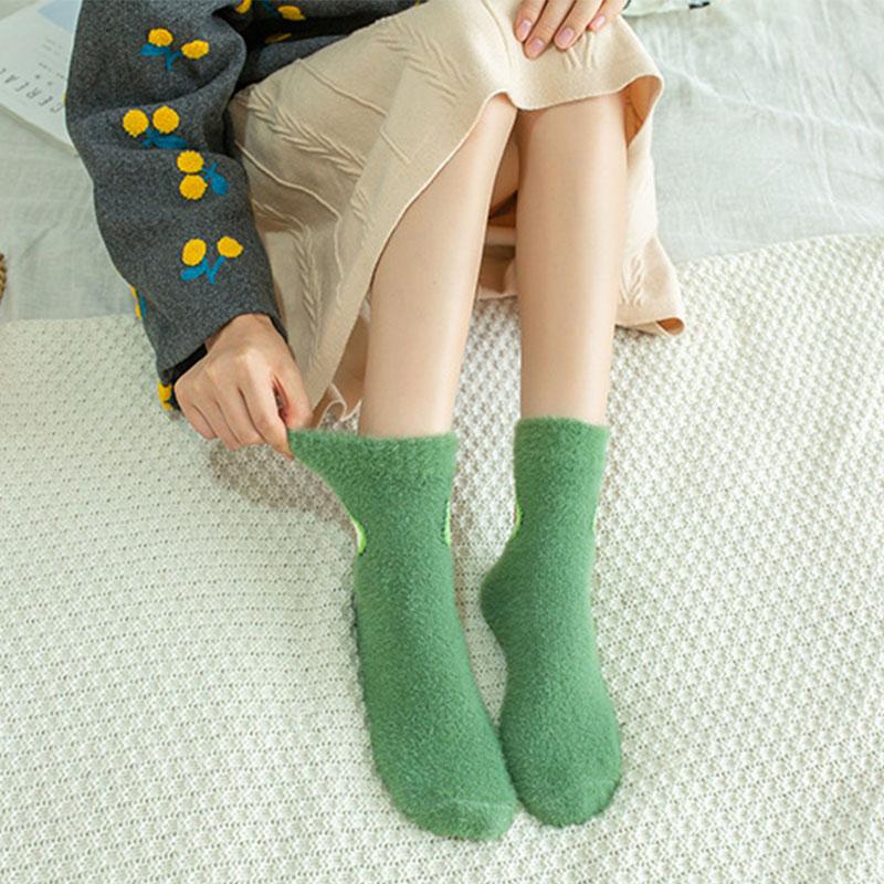 Female Mid-tube Autumn Winter Coral Fleece Thickened Warm Floor Socks Sleep Socks