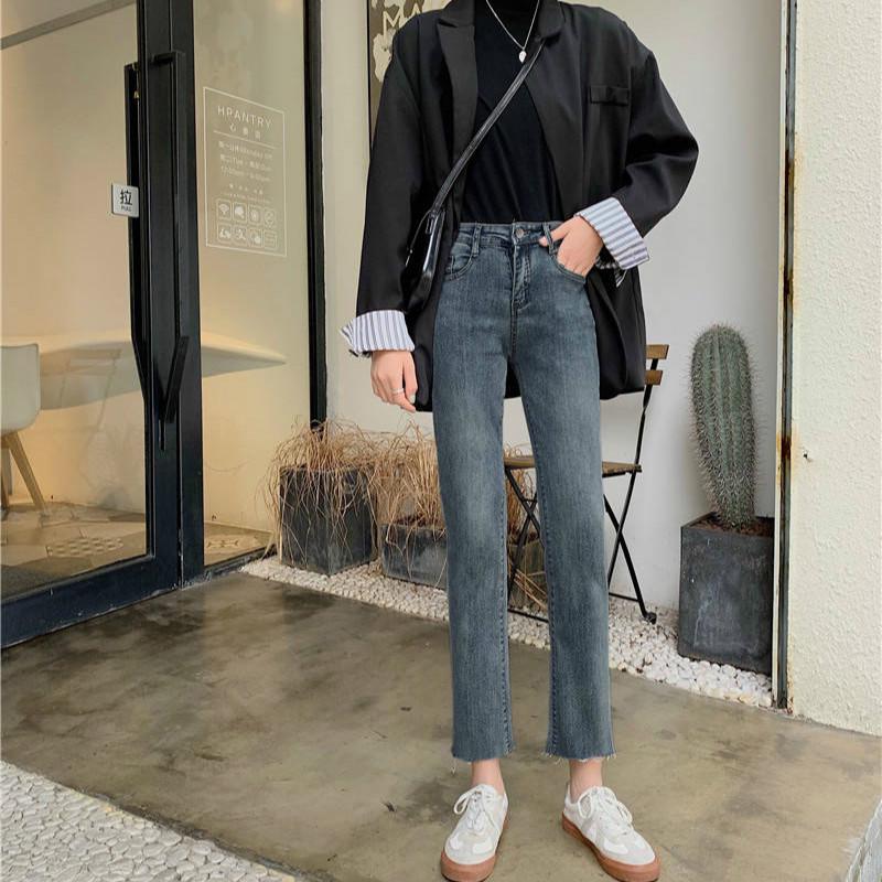 WTEMPO Spring High Waist Jeans Women Loose  Students Were Thin Retro Straight Pants Wild Nine-point Pants
