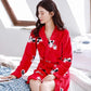 Women's Autumn Winter Coral Fleece Nightgown Mid-length Flannel Bathrobe Solid Color Printing Pocket Belted Dressing Gown Long Sleeves Thick Warm Robe
