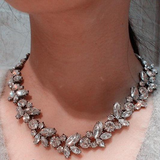 Classic Vintage Zircon Crystal Short Necklace Clavicle Chain Bride Dress Neck Ornament