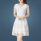 Fashion Summer Embroidered Dress Midi Embroidery Mesh Lace Dress Short Sleeve Party Dress