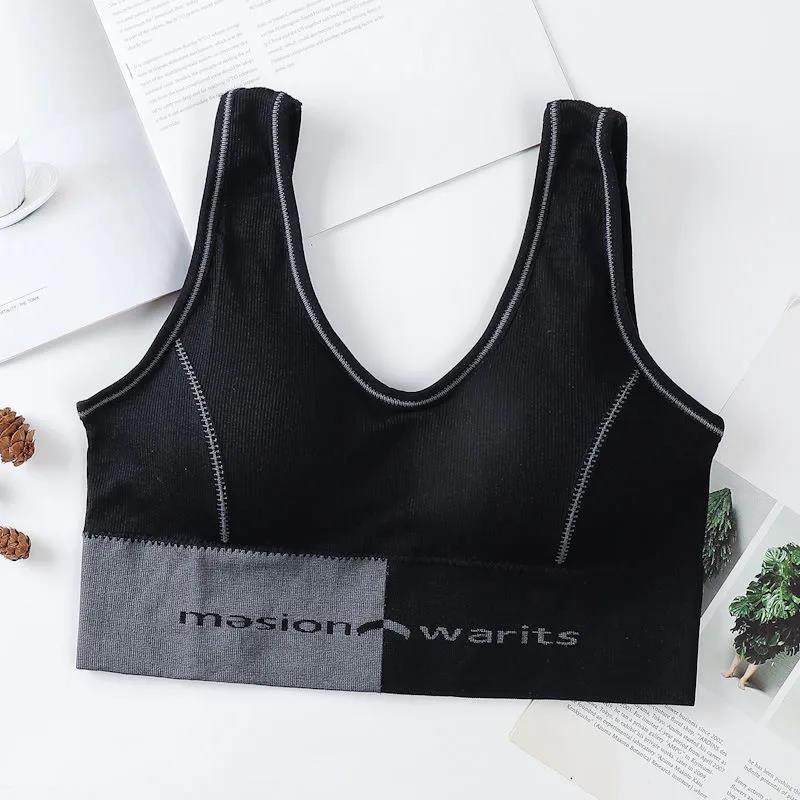 Pure Cotton Seamless U-shaped Belt Letter Sports Yoga Fitness Stretch No Steel Ring Ultra-breathable Women's Underwear Bra