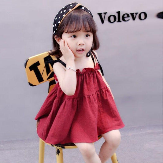 Children Dress Spring Summer Sling Kids Clothing  Baby Girls Clothing Solid Sleeveless Dress Girl