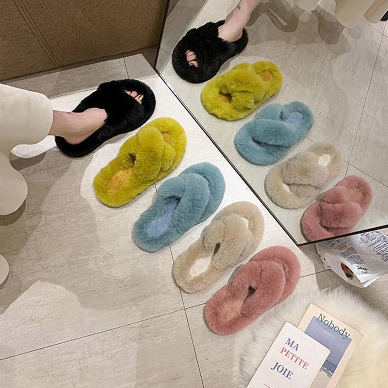 Autumn and Winter Ins Non-slip Thick-soled Multi-color Women Cotton Slippers Home Furry Slippers