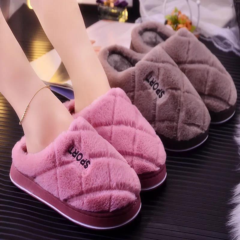 Winter Warm Cotton Slippers Couple Thick Non-slip Slippers