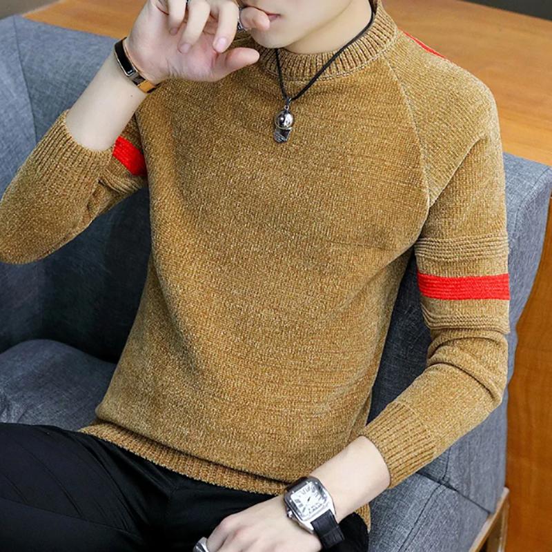 Sweater Men's Round Neck Autumn Striped Sweatershirts Thick Bottoming Shirt Trend Plus Fleece Sweater