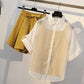 XL-5XL Women Chiffon T-shirt+shorts+vest 3pcs Office Ladies Short Sleeve Top Pants Set