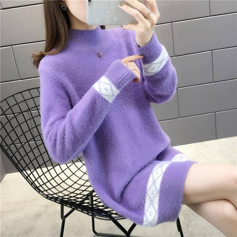Half-high Neck Mink Velvet Sweater Mid-length Loose Padded Bottoming Shirt Fashion Simple Female Dress