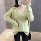 V-neck Sweater Women Spring and Autumn Loose Short Bottoming Shirt Solid Color Stitching Bottoming Blouse Women Pullover