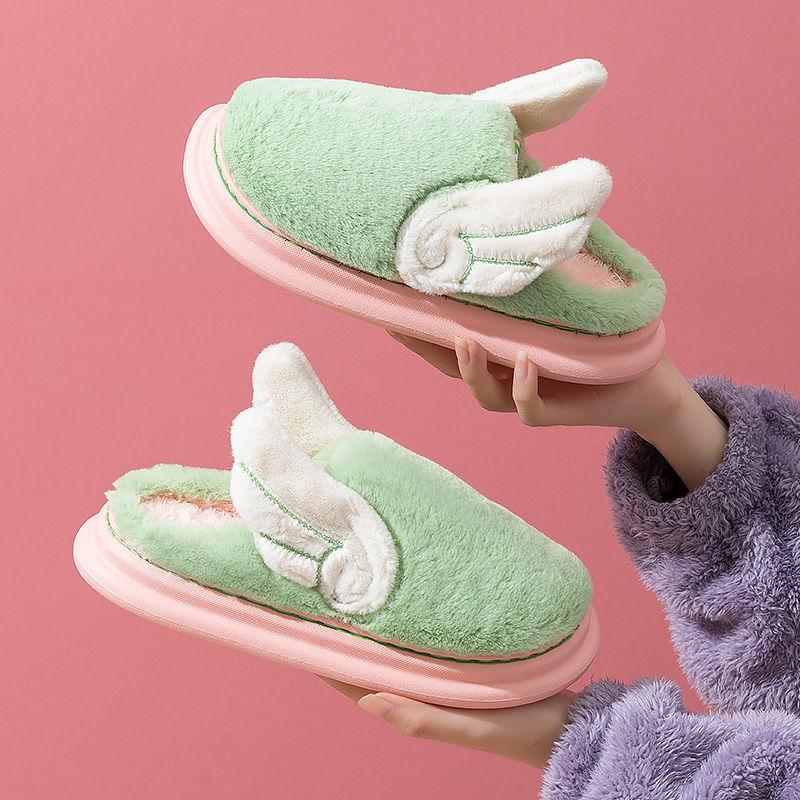 Wings Cotton Slippers for Autumn and Winter Indoor Non-slip Flat Shoes Household Casual Slippers