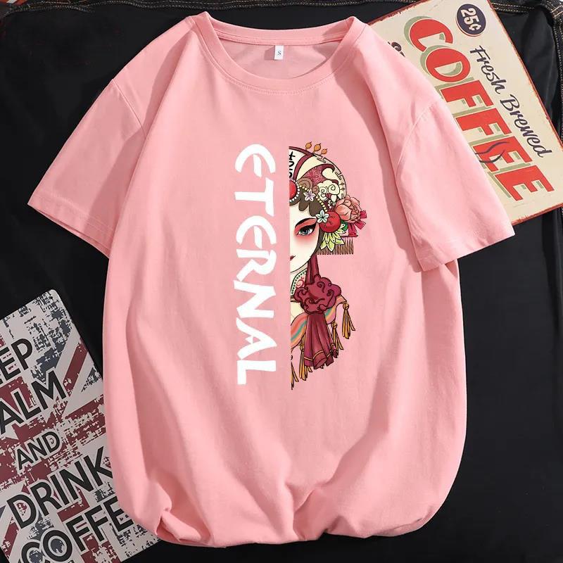 Summer Cotton T-shirt Beijing Opera Print Retro Tees Men O-neck Short Sleeve Thin Shirt Trendy Casual Loose Pullover