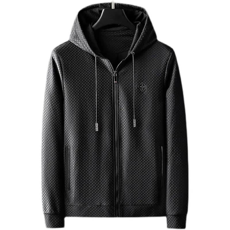 Autumn and Winter High-end Custom Small Grid Jacket Men's Trend Cardigan Hooded Sweater Sports Casual Jacket Men