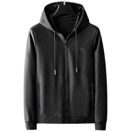 Autumn and Winter High-end Custom Small Grid Jacket Men's Trend Cardigan Hooded Sweater Sports Casual Jacket Men
