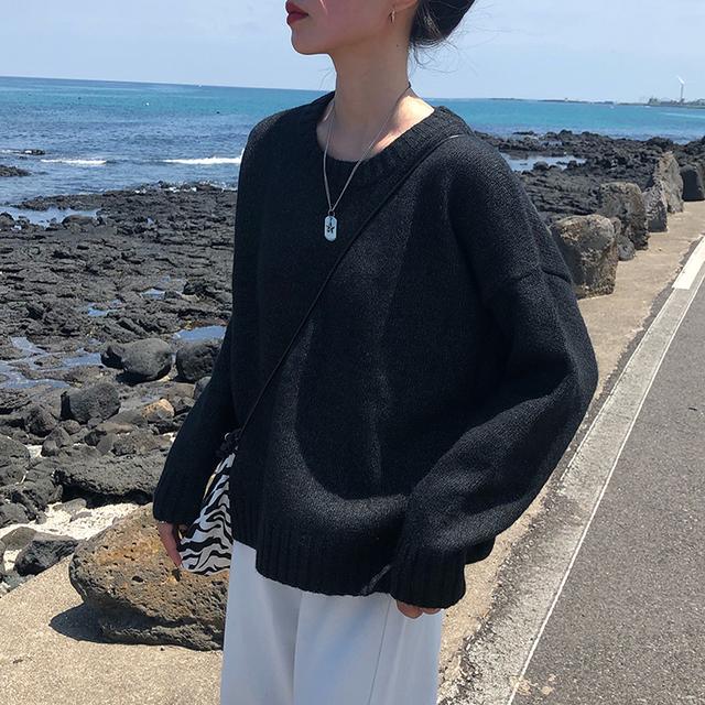 Pullover  Long Sleeve Knitted Bottoming Jacket Tide Sweater Women's Round Neck Hedging Loose