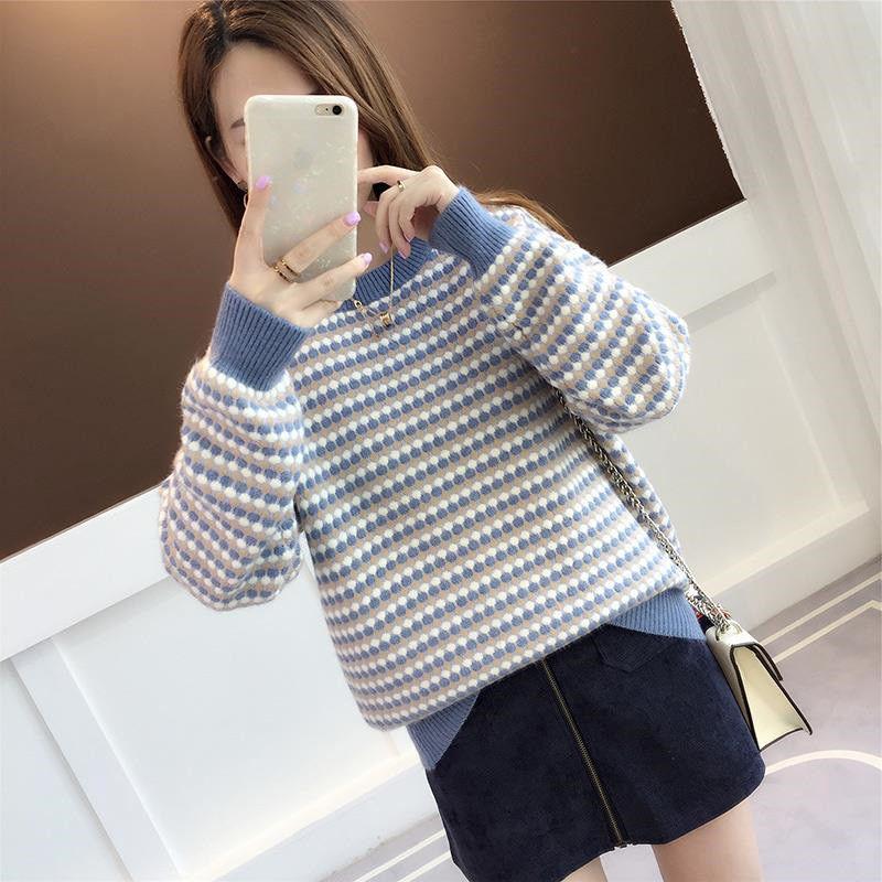 Fashion Women Stripe Sweater Contrast Color Knitted Pullover Knitwear Fashion Slim Woman Jumper