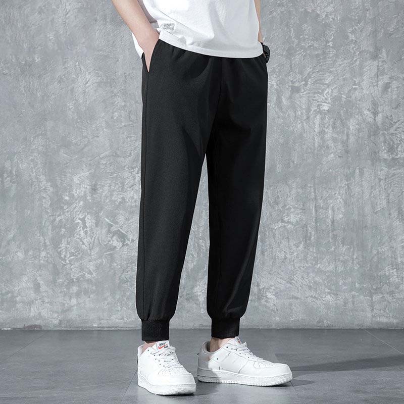 Summer Ice Silk Trousers Men's Tie-foot Casual Sports Pants Trend Thin Harem Trousers