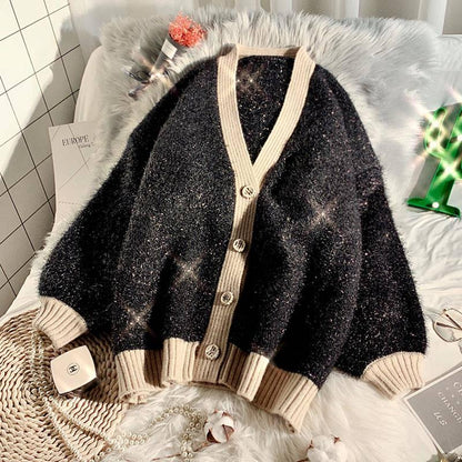 Sweater Cardigan Women's Autumn and Winter New Thick and Fairy Loose Net Red Knit Jacket