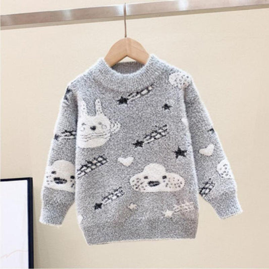 Autumn and Winter Clothes for Boys and Girls Imitation Mink Fleece Warm Sweater Cartoon Thick Knit Bottoming Shirt