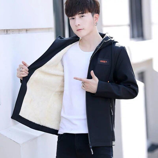 Fashion Trend Handsome Sunshine Men's Jacket Winter Thickening  Velvet Casual Lamb Wool Slim Men's Jacket