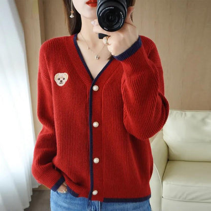 Sweater Cardigan Ladies Jacket Spring and Autumn Loose Short Long Sleeve Top V-Neck Thick Knit Sweater Cardigan Jacket