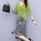 Large Size Women's Skirt Set V-neck Pleated Long-sleeved Top Irregular Ruffled Fishtail Skirt Two-piece Set Spring and Summer Casual Suit