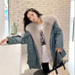 Parker Overcome Women's Detachable Imitation Fox Large Fur Collar Plush Liner Short Faux Fur Jacket Women's Warm Loose Large Size Cotton Jacket