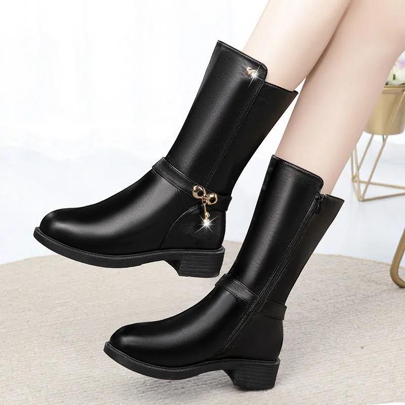 Autumn and Winter Warm and Comfortable Shoes Low-heel Mid-tube Boots Plus Velvet Padded Cotton Shoes