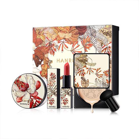 Retro Style Makeup Gift Box Mushroom Head Air Cushion Foudation Mascara Powder Lasting Lipstick Makeup Set