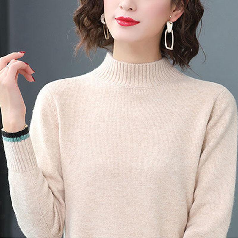 Autumn and Winter Mid-length Loose Dress Thickened Half High Neck Knitted Base Skirt Simple Casual Women Sweater Dress